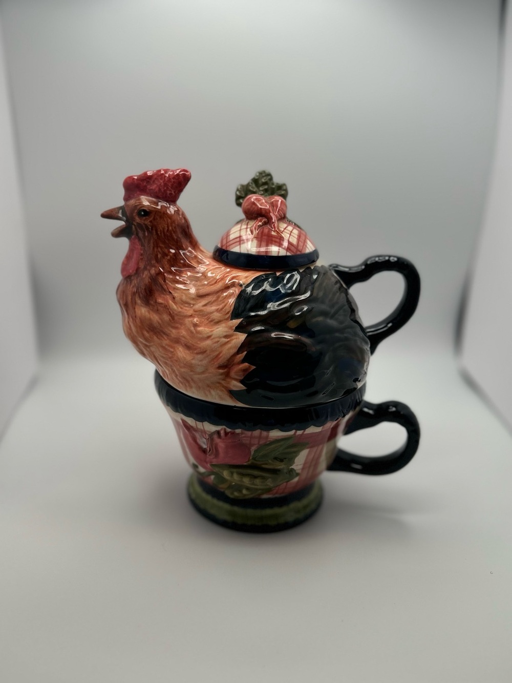 Decorative Ceramic Rooster Teapot and Cup Set - Multicolor